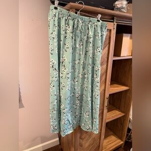Floral Mint Green Drawstring Maxi Skirt